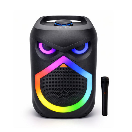 Portable DJ Bluetooth RGB Speaker with Wireless Microphone, Rechargeable, 20 Meter  Mic Range, Voice Changer Deep Bass, Karaoke Speaker with Bluetooth 5.0 | Maximum Power: 500W | Karaoke Machine | Voice-Controlled LED Lights | Includes Phone Holder |