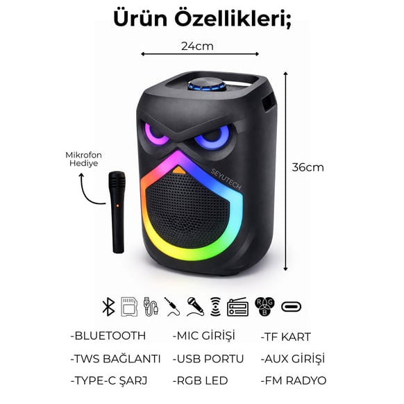 Portable DJ Bluetooth RGB Speaker with Wireless Microphone, Rechargeable, 20 Meter  Mic Range, Voice Changer Deep Bass, Karaoke Speaker with Bluetooth 5.0 | Maximum Power: 500W | Karaoke Machine | Voice-Controlled LED Lights | Includes Phone Holder |