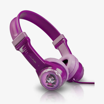 JLab JBuddies Kids - Safe Volume Regulator  Easy Volume Control  Comfy & Strong  With 8 3-D Stickers Volume Limiting Headphones, Guaranteed for Life - Purple